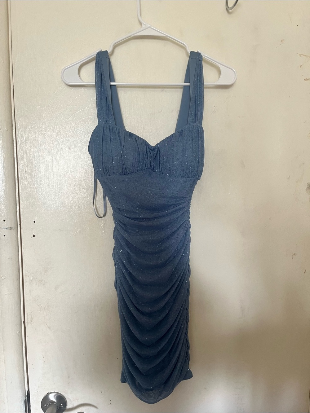 Macy's Blue Sparkle Ruched Midi Dress